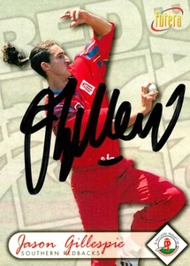 Signed 1996 1997 SOUTH AUSTRALIA REDBACKS Cricket Card JASON GILLESPIE BBL  - Picture 1 of 3