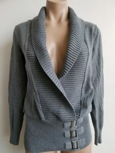 Womens Grey Deep V Neck Ribbed Waist Sweater Size XS by J.J. Basics  - Picture 1 of 7