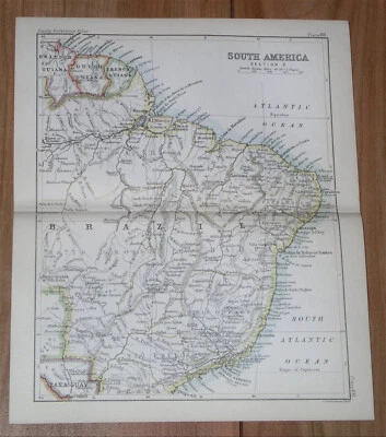 MAPA ANTIGO ORIGINAL DO BRASIL/AMÉRICA DO SUL 1888 - Imagem 1 de 4