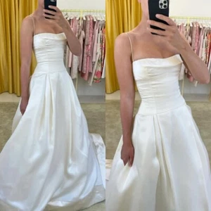 Victorain Wedding Dress 1950s Vintage Satin Sleeveless Off Shoulder Bridal Gown - Picture 1 of 9