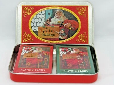 Coca Cola CHRISTMAS NOSTALGIA PLAYING CARDS 1998 - 2 SEALED DECKS WITH TIN BOX - Image 1 of 4