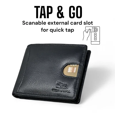 Morucha Mens RFID Blocking Card Wallet Genuine Soft Leather Passcase Black M-130 - Image 1 of 4