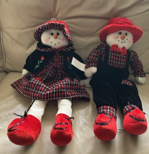 HOME INTERIORS~BAVARIAN Style Snowman and Snow-lady Rag Dolls - Picture 1 of 9