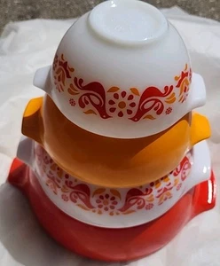 Vintage Pyrex Freundschaft Vögel Aschenputtel verschachtelte Rührschüsseln Set x4 TOP - Bild 1 von 24