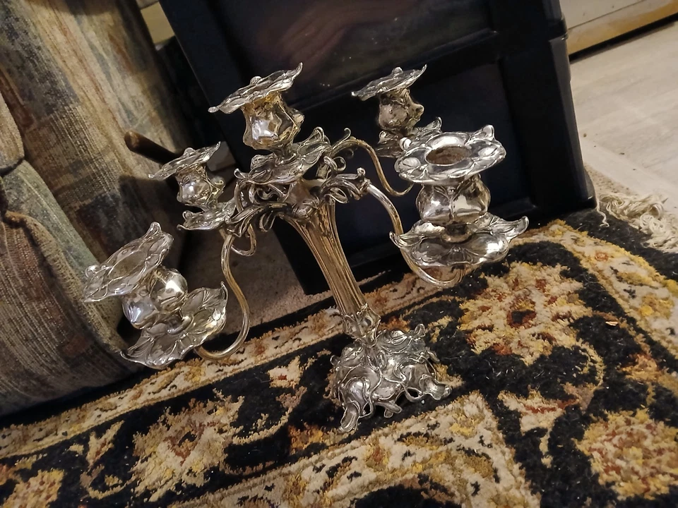 Candelabro vintage victoriano plato de plata candelabro barroco adornado Pr Foto 1 de 4