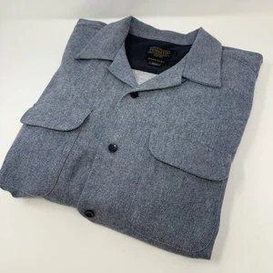 Pendleton Wool Board Shirt Flannel Mens L Gray Blue Loop Collar Button Western - Picture 1 of 6