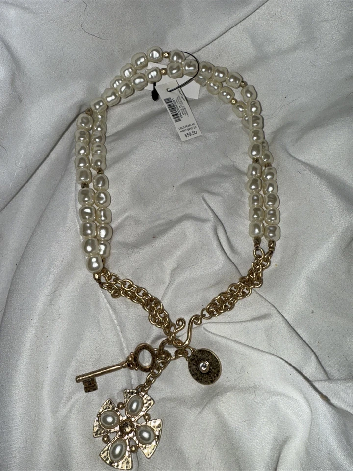 Collar Chicos Cruz Dorada Perla Perlas Frías Nueva Llave Estrás S1 Foto 1 de 4