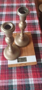ANTIQUE  Bachmann alpacca church Tall Heavy Brass Candle Holders. - Picture 1 of 17
