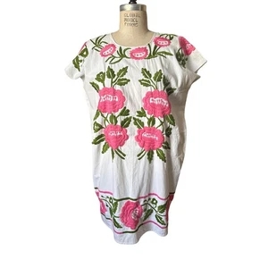 Top túnica mexicana vintage bordado a mano mini vestido flores talla mediana - Imagen 1 de 6