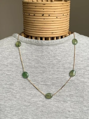 Collar Estación Oro 9ct Calcedonia Verde, 20 Pulgadas Largo Foto 1 de 4