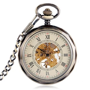 Catena orologio da tasca meccanico carica manuale uomo numeri romani classici - Foto 1 di 8