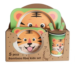 5pc Bamboo Kids Dinnerware Set Tiger Plate Cup Fork Spoon Eco-Friendly Gift - Picture 1 of 4