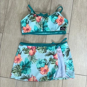 Justice Girl’s Tropical Floral Kids Swim Bikini - Top & Skirt - Picture 1 of 8
