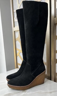 SIGNATURE VINCE CAMUTO VI Willoo Black Suede  Wedge Heels Knee High Boots 6.5 - Image 1 of 4