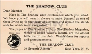 THE SHADOW CLUB EMBLEM KARTE - VINTAGE NACHDRUCK - Bild 1 von 2