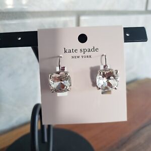 kate spade- Square Crystal Leverback Drop Earrings- Clear/Silver- NWT- $48