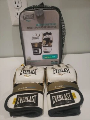Guantes de entrenamiento Everlast Everstrike S/M MMA para mujer, blancos y dorados Foto 1 de 3