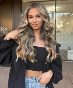 Ombre Brown Highlight  Layered Naturel Wig 13x4 Lace Front Human Hair Wig - Picture 1 of 4