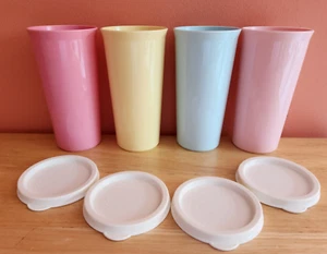 Tupperware Tumblers Set of 4 Pastel Yellow Pink Blue w/ White Seals 9 oz. New - Picture 1 of 6