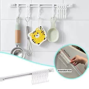 Kitchen Utensil Racks Rail Wall Mounted Utensil Hooks Rack Sliding Hanger Hooks - Picture 1 of 19