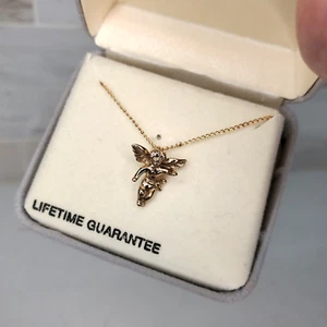 Angel Cupid Necklace 18" Delicate Chain Princess Pride Gold Over Sterling Boxed - Picture 1 of 23