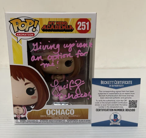 Luci Christian Signed Ochaco MY HERO ACADEMIA Exclusive Funko Pop BECKETT COA 3 Cover