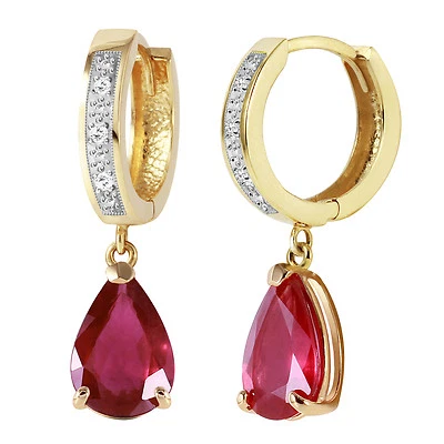 3.53 Carat 14K Solid Gold Hoop Earrings Diamond Ruby - Image 1 of 3