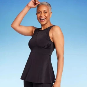 Lands' End Size Medium 10-12 Black High Neck Flutter Bottom Hem Tankini Swim Top - Picture 1 of 5