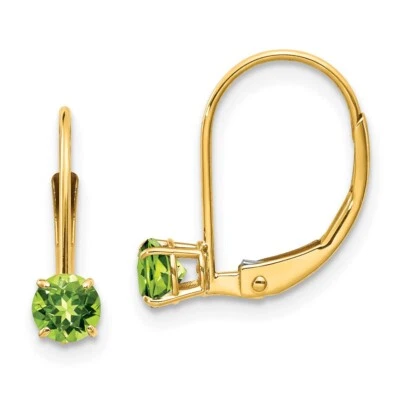 14k Yellow Gold Round 0.6 Ct Peridot Leverback Drop and Dangle Earrings for Mom - Image 1 of 4