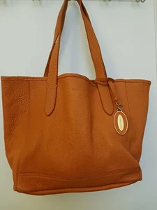 Cynthia Rowley orange pebbled cow hide med leather bag unlined pocket charm EUC - Picture 1 of 6