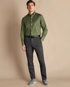 CHARLES TYRWHITT ULTIMATE NON-IRON CHINOS, DARK GREY, CLASSIC FIT, 34W/30L, NEW - Picture 1 of 6