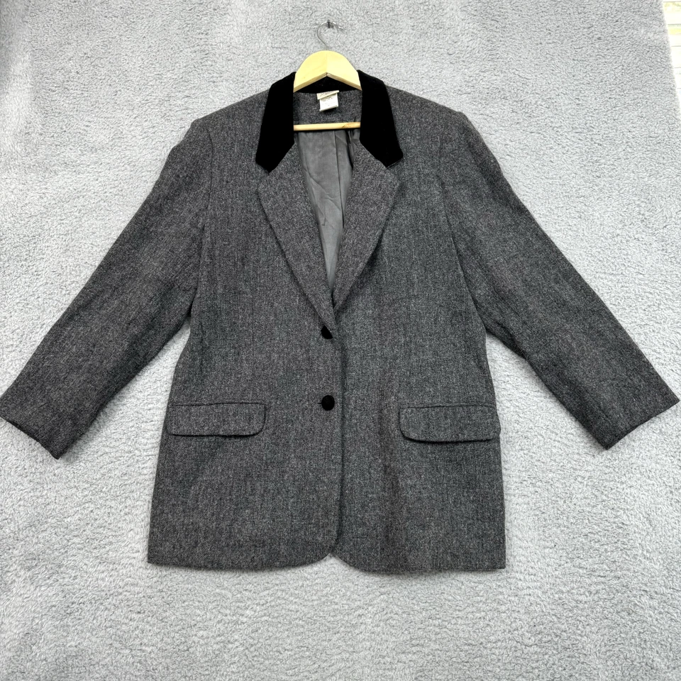 Винтажный Jaclyn Smith Blazer куртка женщин 16 серый шерсти черный бархат Corpcore - Изображение 1 из 4