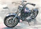 Original Painting A4 Watercolor Artwork American Motorcycle Harley Davidson 