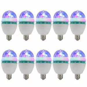 10Pcs 3W RGB LED Crystal Rotating Light Bulb E26 Lamp Holder Xmas Party DJ Disco - Picture 1 of 9