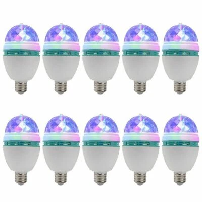 10Pcs 3W RGB LED Crystal Rotating Light Bulb E26 Lamp Holder Xmas Party DJ Disco - Image 1 of 4