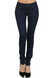 1 Women Skinny Jeans Plain Solid Dark Blue Denim Stretchy Slim 25" to 33" Waist - Picture 1 of 4