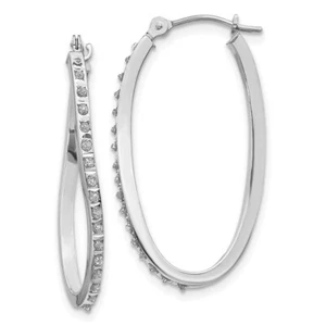 14k White Gold Diamond Fascination Twist Hinged Hoop Earrings - Picture 1 of 3