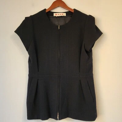 Marni женщин крышка коротким рукавом молнии Топ в черной шерсти Sz 44/8US черный со складками - Изображение 1 из 4