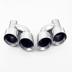Pair Offset 2.5" In Quad 4" Out Dual Wall Exhaust Tips Stainless Steel Slant Cut - Picture 1 of 5