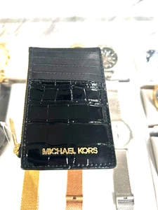 Michael Kors Womens Ladies Top Zip Card Case Coin Pouch Card Holder Wallet-Black - Picture 1 of 7