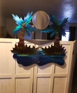 metal ocean scene hand painted steel wall art palm tree Large Wall hanging decor - Picture 1 of 3