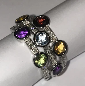 Diamond and Multi Gemstone 9ct Gold Ring - Picture 1 of 6