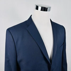 H&M 44R Slim Fit Sport Coat Navy Blue Two Button Lined Vented 100% Polyester - Picture 1 of 8