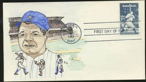 2046 Babe Ruth 1983 Primer Día Cubierta Cachet Pintado a Mano (LOTE 9521) - Imagen 1 de 1