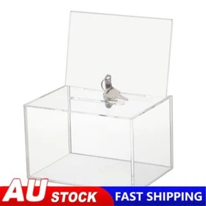 Acrylic Donation Box with Lock and Sign Holder Ballot Box (Clear Top Keyhole) - Picture 1 of 12