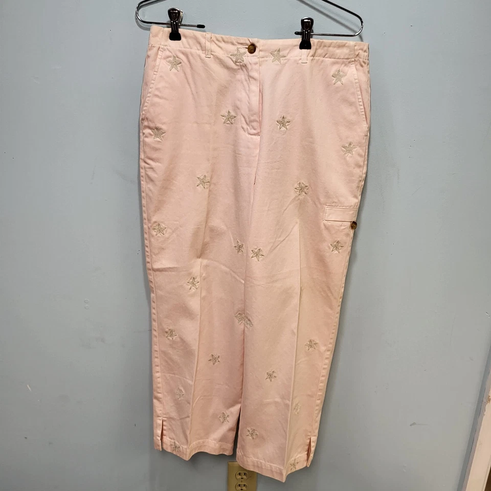 Pantalones Orvis Mujer Rosa con Estrella de Mar Bordada Talla 8 Cremallera Botón Lazos Bolsillos Foto 1 de 4