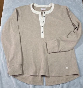 ARIAT Real Henley Shirt Women's XL Tan Thermal Long Sleeve Western Ranch 0816 - Picture 1 of 9