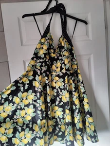 Hell Bunny 2xl 18 Leandra Mini Dress Lemons Halterneck Black 50s - Picture 1 of 6