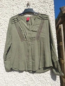 NEW Miss by Captain Tortue dark green long sleeve top shirt women ladies lace - Picture 1 of 3