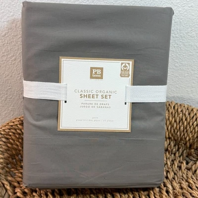 JUEGO DE SÁBANAS DE ALGODÓN ORGÁNICO CLÁSICO PARA ADOLESCENTES DE GRANERO DE CERÁMICA, REINA ~ GRIS Foto 1 de 4
